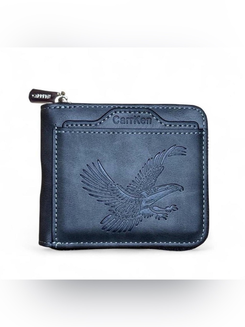 Men's Navy Blue Eagle Embossed Zip Wallet